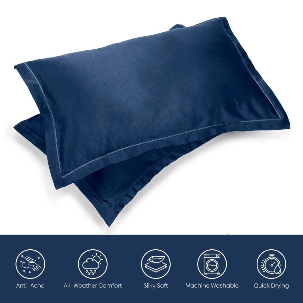 Satin Royale Deep Ocean Blue 300TC Satin 2 Pillow Cover - Pillow Covers | haus & kinder