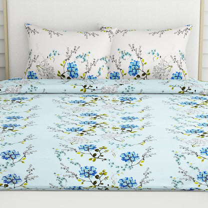 Victorian Summer Dream, 100% Cotton Double Size Bedsheet, 186 TC, Blue