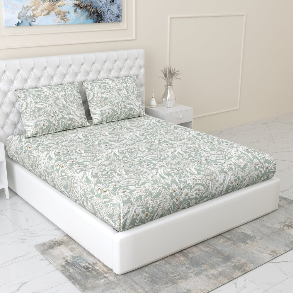 Emerald Jungle 100% Cotton King Fitted Bedsheet, 144 TC