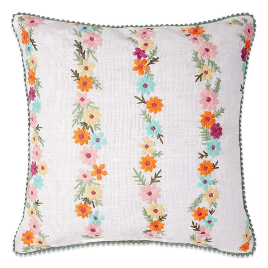 Embroidered Decorative Cushion Cover, Floral Stripes