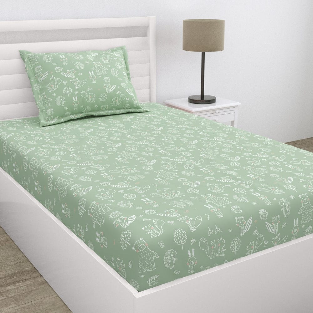 Wrinkle-Free 100% Cotton Single Bedsheet, 200 TC, Foliage Fantasy