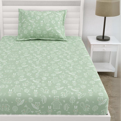 Wrinkle-Free 100% Cotton Single Bedsheet, 200 TC, Foliage Fantasy