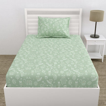 Wrinkle-Free 100% Cotton Single Bedsheet, 200 TC, Foliage Fantasy