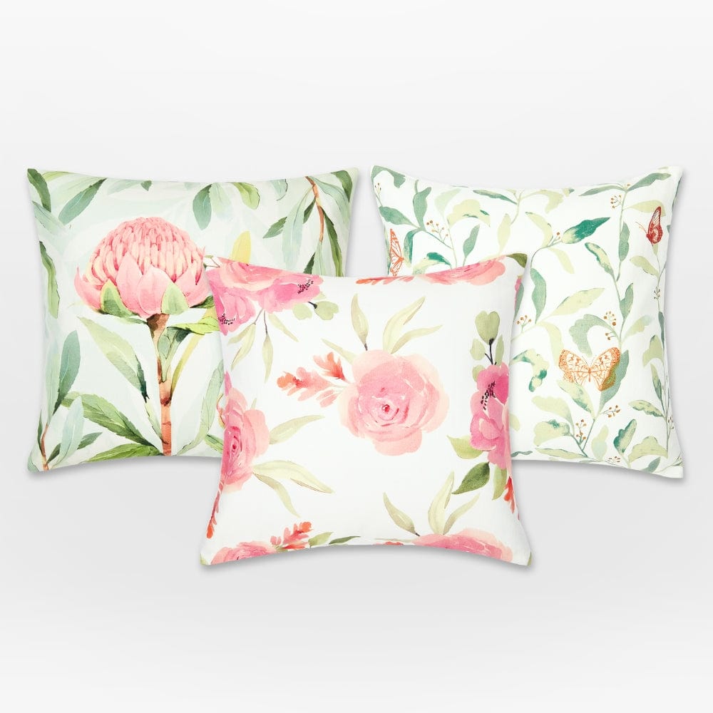 Digital Printed 100% Cotton duck cushion covers, set of 3 , Serene Petals