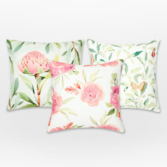 Digital Printed 100% Cotton duck cushion covers, set of 3 , Serene Petals