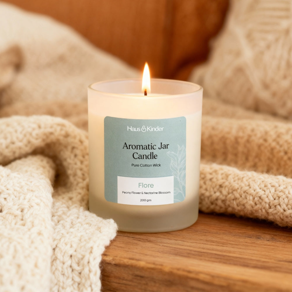 Flore Candle with White Frosted Jar 200 gm