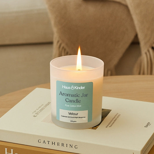 Velour Candle with White Frosted Jar 200 gm