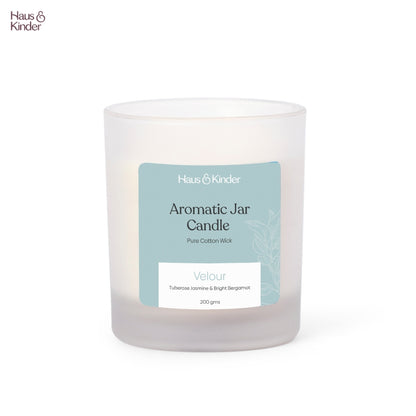 Velour Candle with White Frosted Jar 200 gm