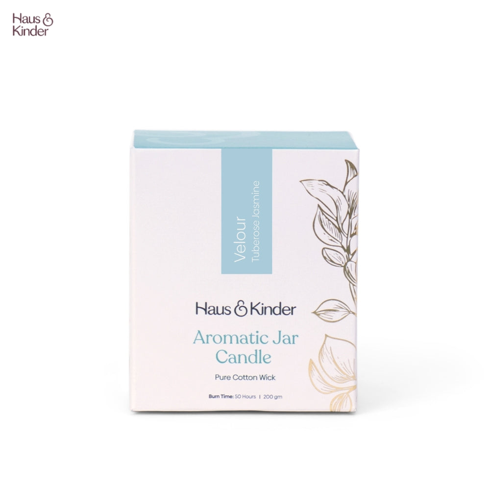 Velour Candle with White Frosted Jar 200 gm