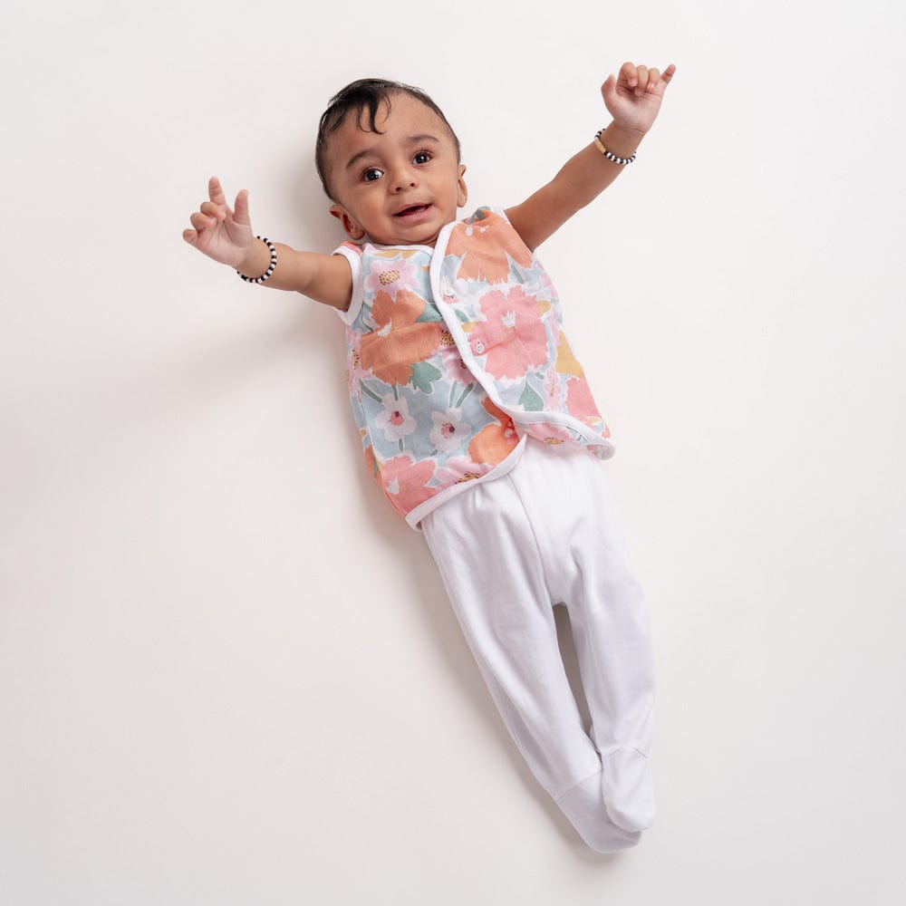 100% Cotton Muslin Vest Pack of 2 for Girls - Bold Floral & Ditsy Floral
