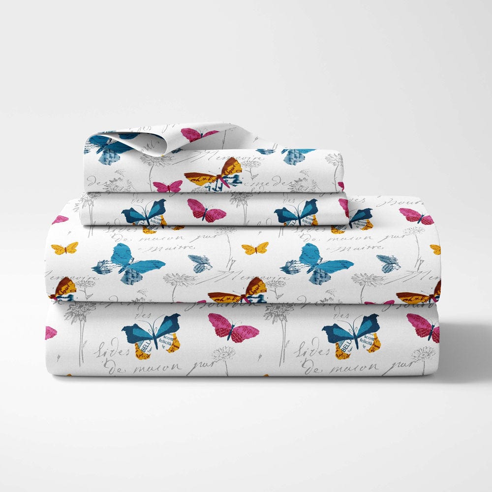 French Riviera Beau Papillon, 100% Cotton Double Size Bedsheet, 186 TC