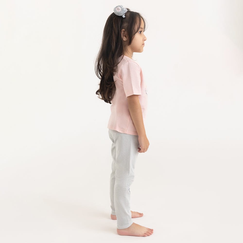 100% Cotton Half Sleeve Girl T-shirt with Leggings, Multicolor