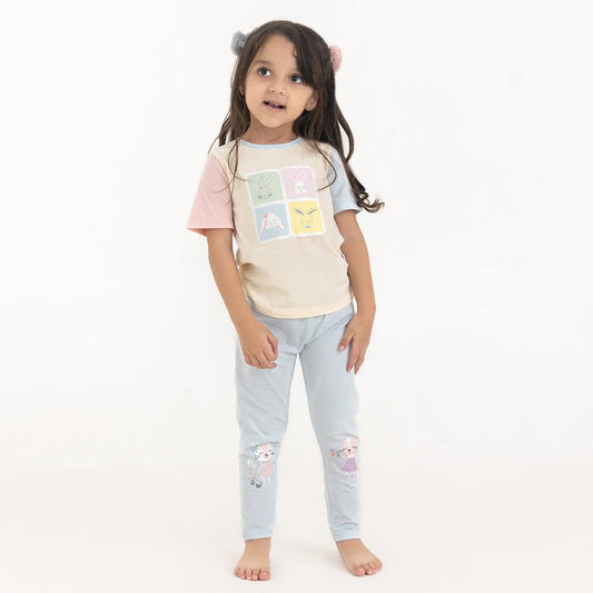 100% Cotton Half Sleeve Girl T-shirt with Leggings, Multicolor