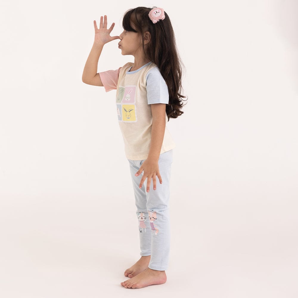100% Cotton Half Sleeve Girl T-shirt with Leggings, Multicolor