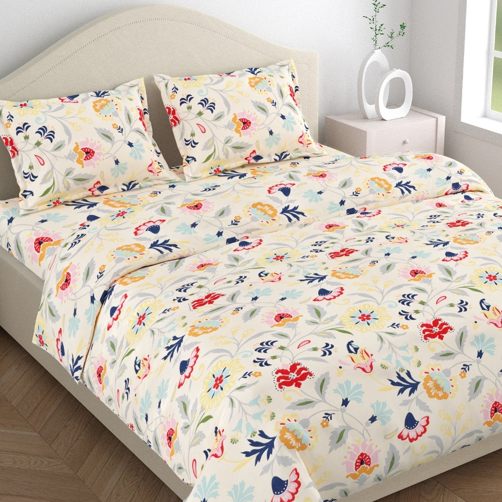 Moments Double Bed Sheet and Bath Towel Gift Set Of 4, Blue