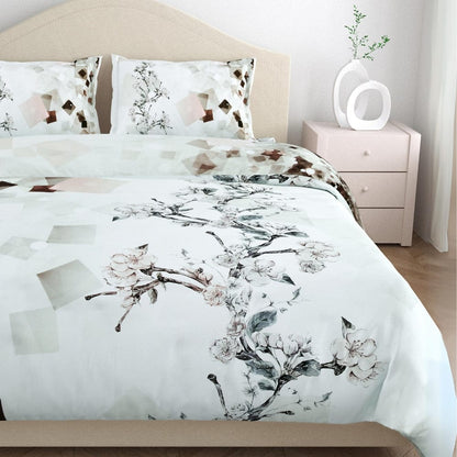 Grey Wild Flower Whisper 100% Cotton King Size Bedsheet, 186 TC