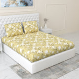 Golden Bloom Trellis 100% Cotton Double Fitted Bedsheet, 144 TC