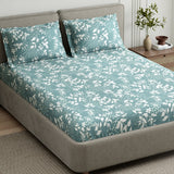 Green foliage 100% Cotton Double Fitted Bedsheet, 144 TC