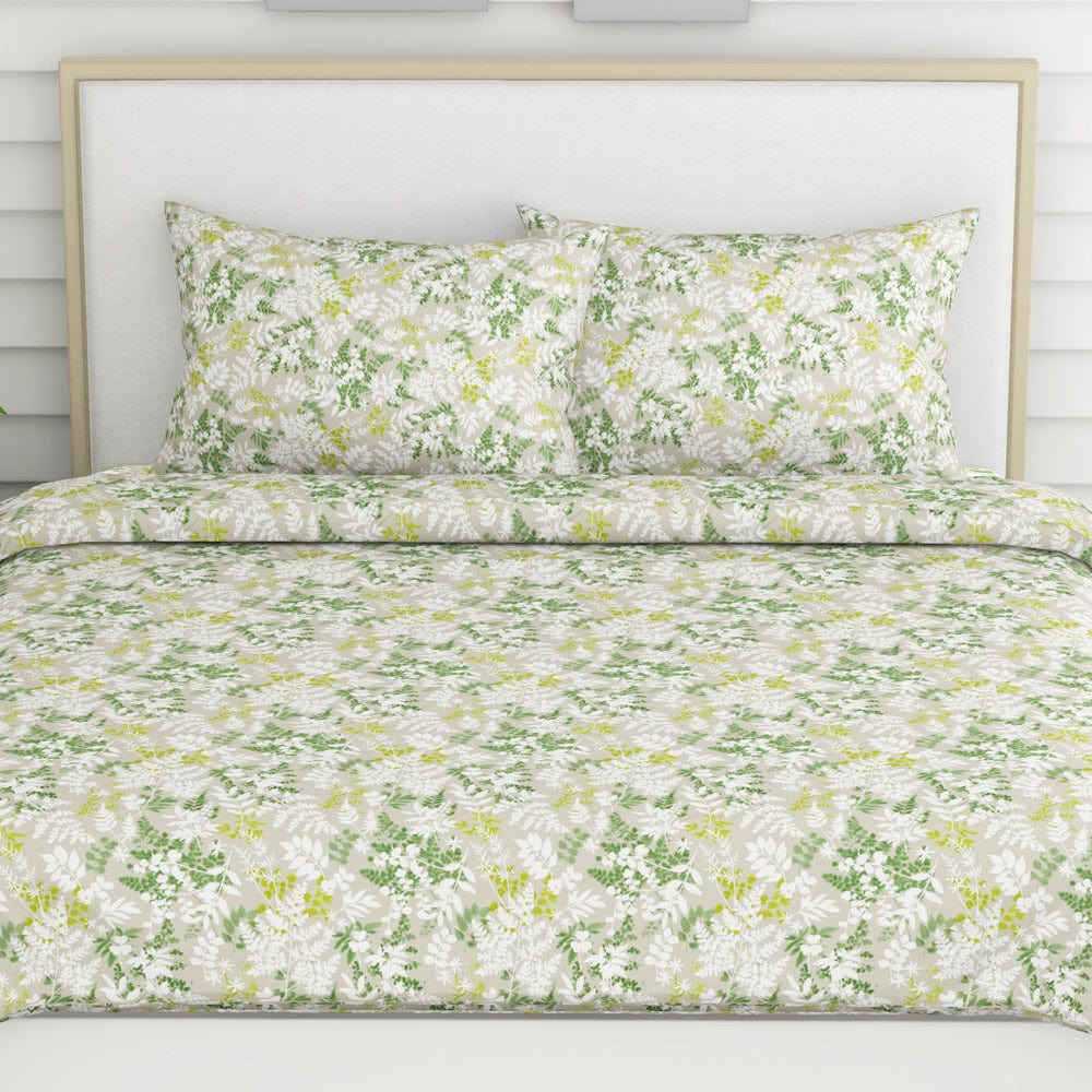 Green Leaves, 100% Cotton Double Size Bedsheet, 104 TC