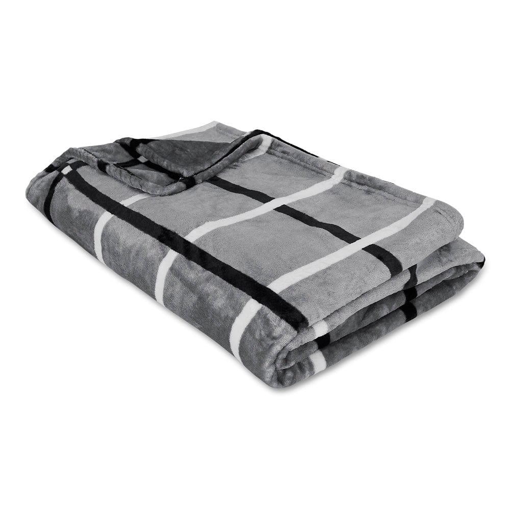 Grey Stripe Printed Reversible Flannel AC / All season Blanket - Double