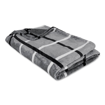 Grey Stripe Printed Reversible Flannel AC / All season Blanket - Single