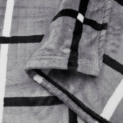 Grey Stripe Printed Reversible Flannel AC / All season Blanket - Double - Flannel Blanket | haus & kinder