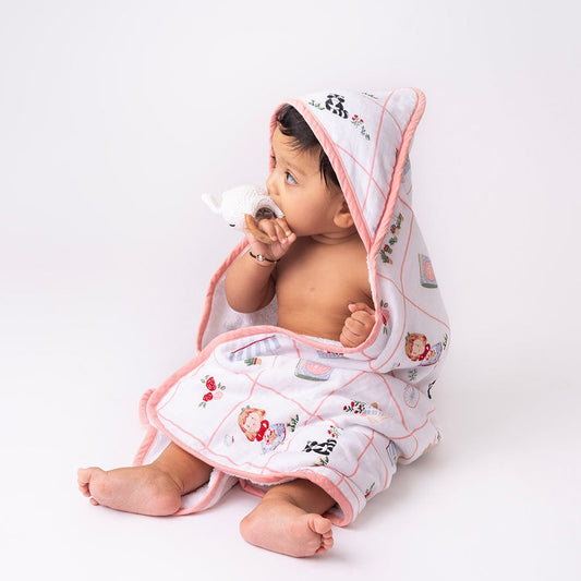 Cotton Muslin-Terry Hooded Towel ( Newborn - 12 Months) - Scarlet On adventure