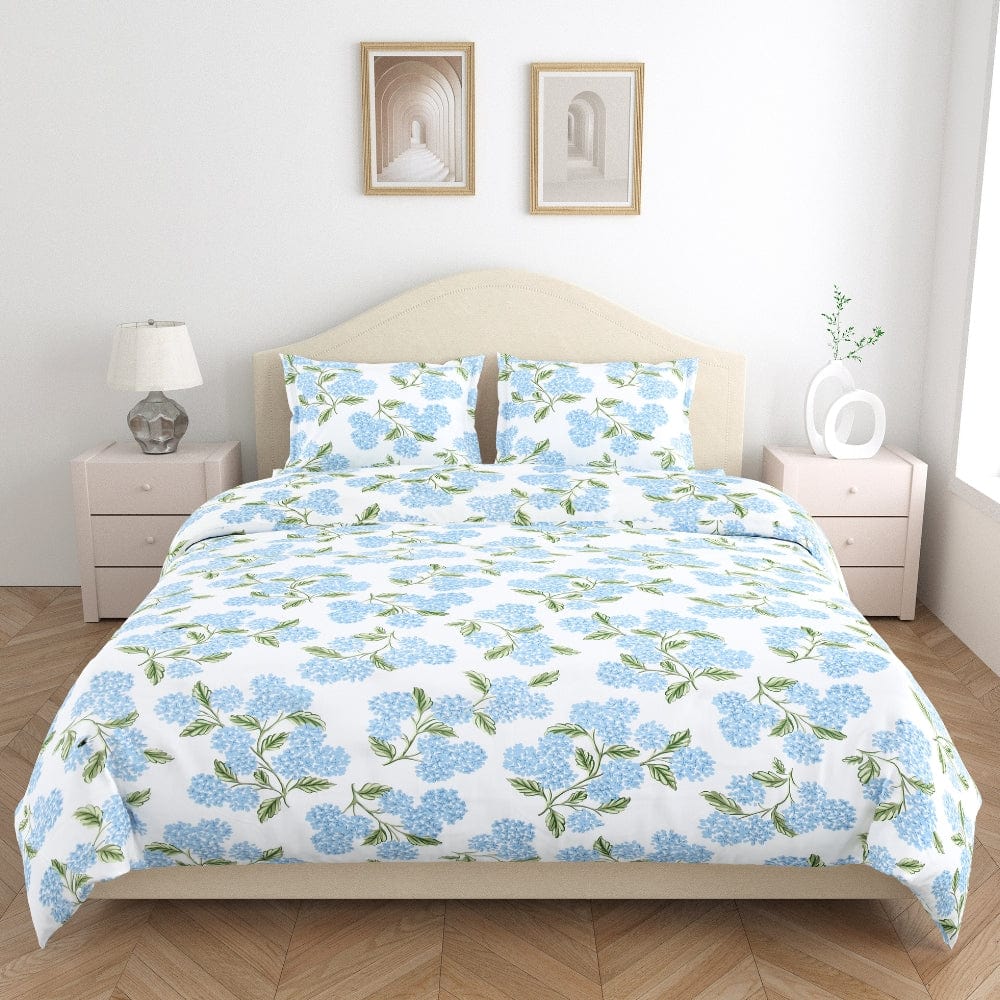 Hydrangea Blue 100% Cotton King Size Bedsheet, 186 TC