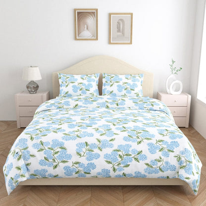 Hydrangea Blue 100% Cotton Double Size Bedsheet, 186 TC