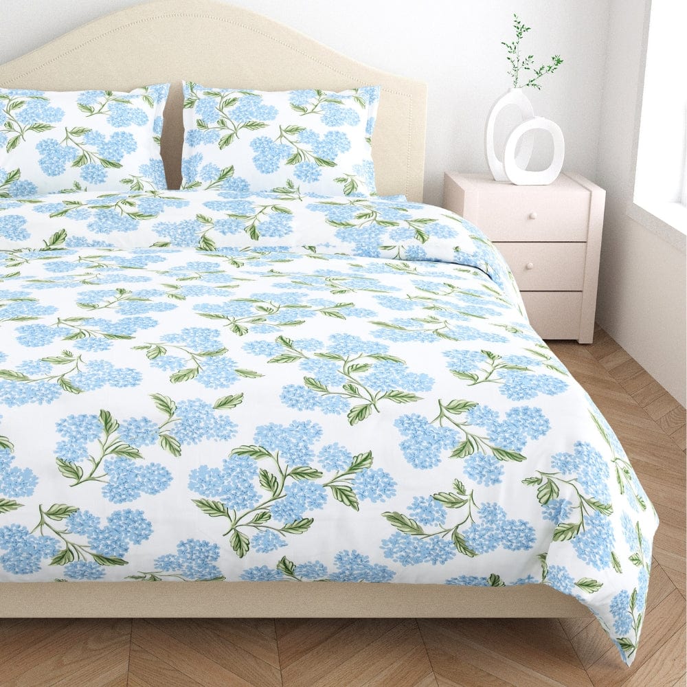 Hydrangea Blue 100% Cotton King Size Bedsheet, 186 TC