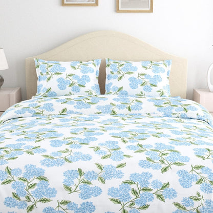 Hydrangea Blue 100% Cotton King Size Bedsheet, 186 TC