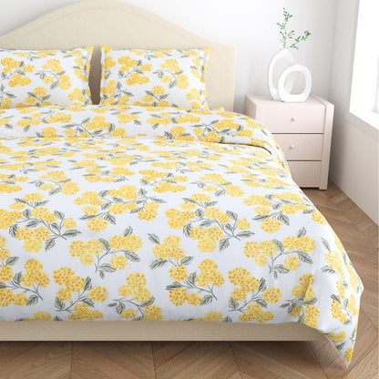 Hydrangea Yellow 100% Cotton King Size Bedsheet, 186 TC