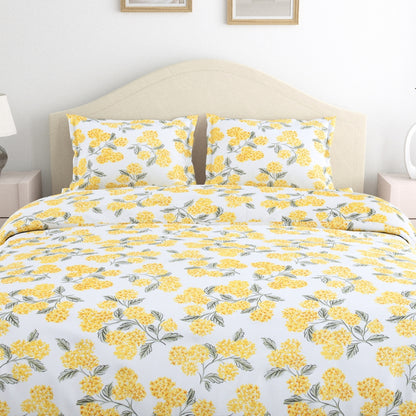 Hydrangea Yellow 100% Cotton King Size Bedsheet, 186 TC