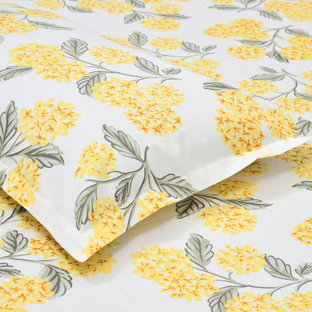 Hydrangea Yellow 100% Cotton King Size Bedsheet, 186 TC