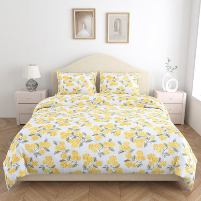 Hydrangea Yellow 100% Cotton Double Size Bedsheet, 186 TC