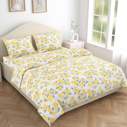 Hydrangea Yellow 100% Cotton Double Size Bedsheet, 186 TC