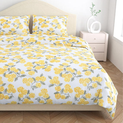 Hydrangea Yellow 100% Cotton Double Size Bedsheet, 186 TC