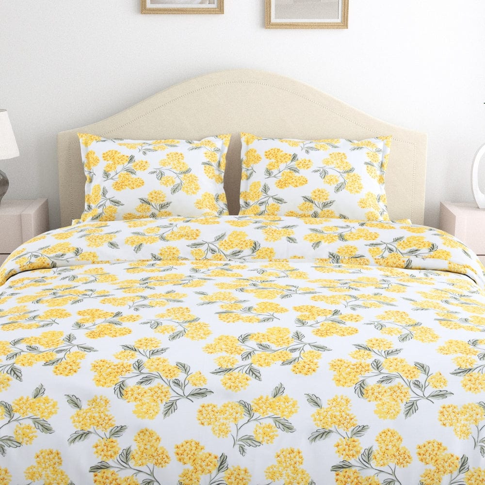 Hydrangea Yellow 100% Cotton Double Size Bedsheet, 186 TC