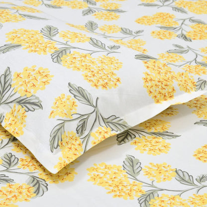 Hydrangea Yellow 100% Cotton Double Size Bedsheet, 186 TC