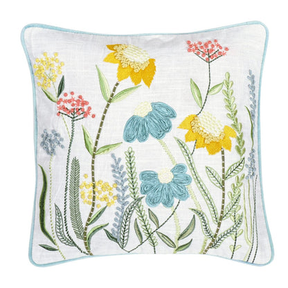 Embroidered Decorative Cushion Cover, Aqua floral