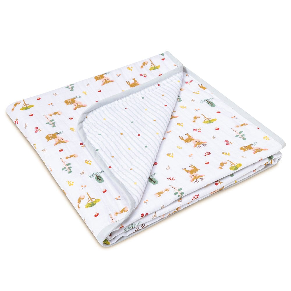 Whimsical Woodland 100% Cotton Muslin Reversible Blanket for New Born Baby