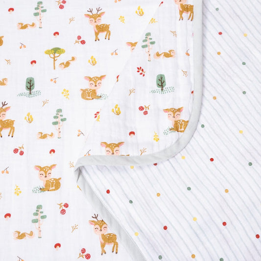 Whimsical Woodland 100% Cotton Muslin Reversible Blanket for New Born Baby