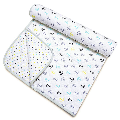 Nautical 100% Cotton Muslin Reversible Quilt for New Born Baby