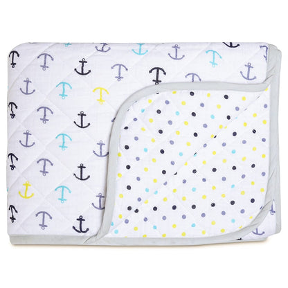 Nautical 100% Cotton Muslin Reversible Quilt for New Born Baby