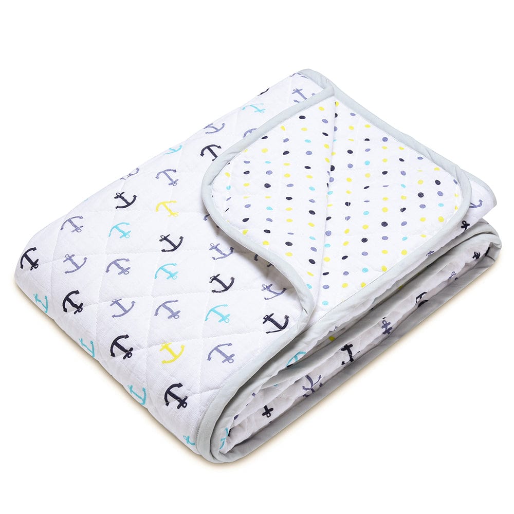 Nautical 100% Cotton Muslin Reversible Quilt for New Born Baby