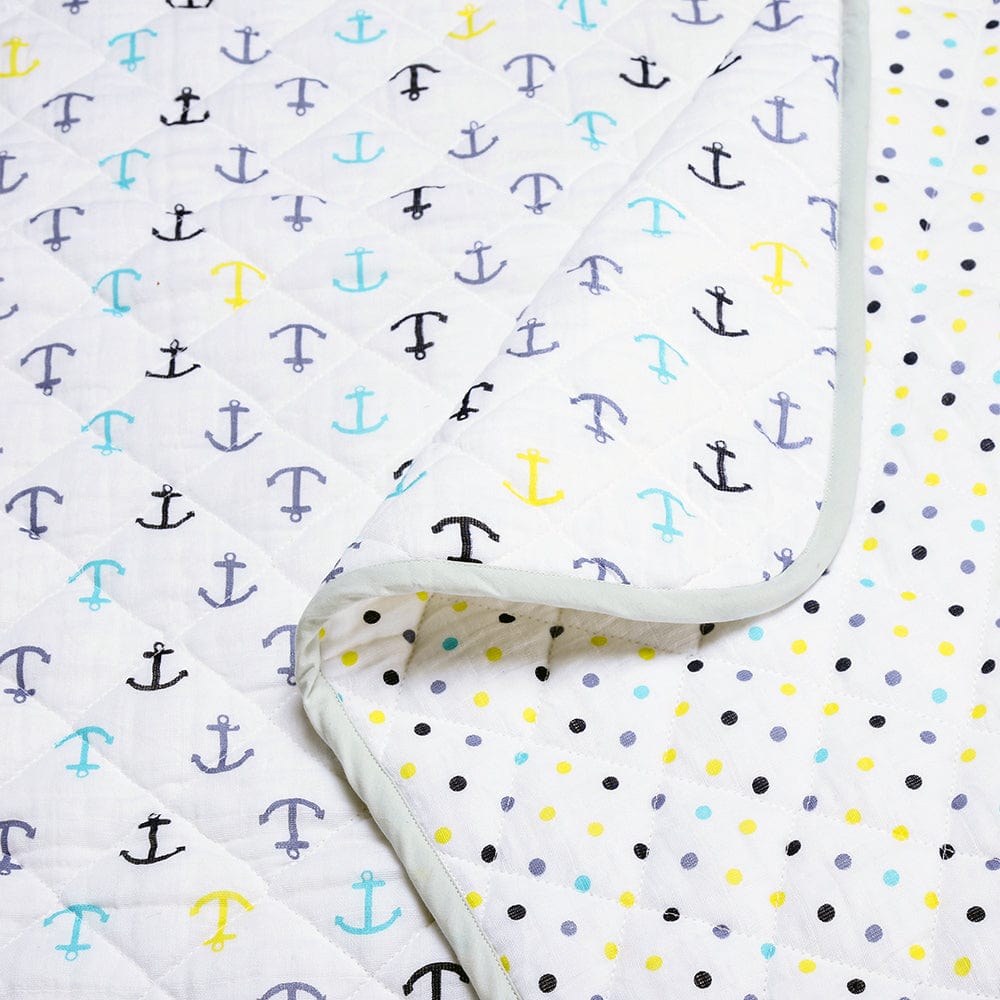 Nautical 100% Cotton Muslin Reversible Quilt for New Born Baby