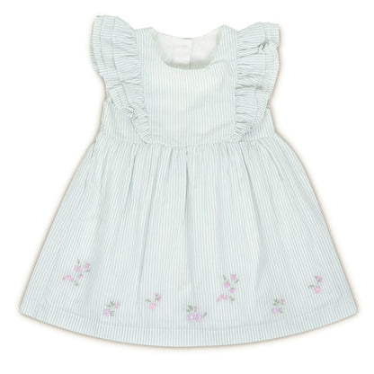 Embroidered Bloom Stripe Frock with Bloomer Green 100% Cotton & 100% Machine washable