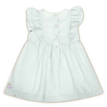 Embroidered Bloom Stripe Frock with Bloomer Green 100% Cotton & 100% Machine washable
