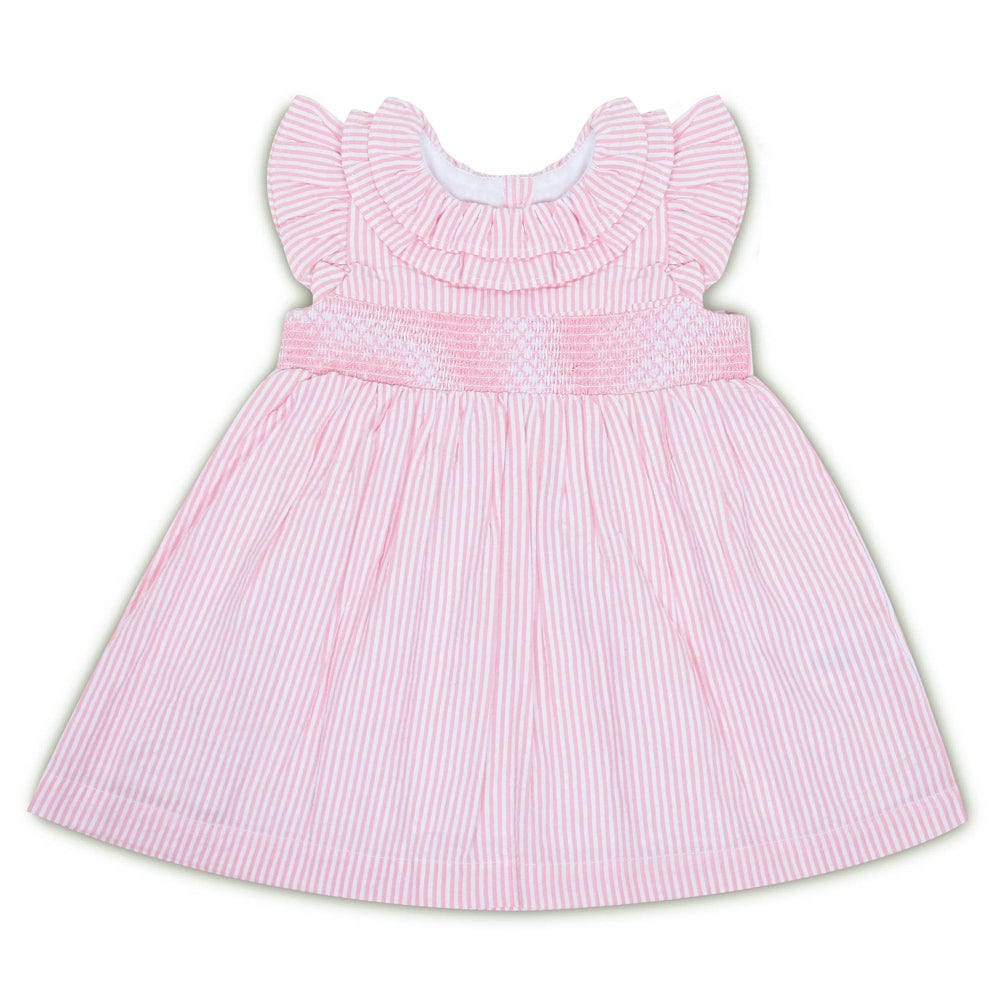 Ruffled Neck Stripes Frock with Bloomer Pink 100% Cotton & 100% Machine washable