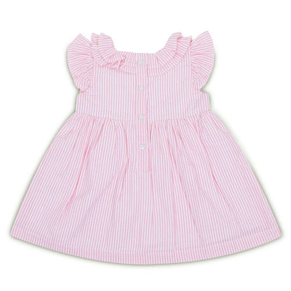 Ruffled Neck Stripes Frock with Bloomer Pink 100% Cotton & 100% Machine washable